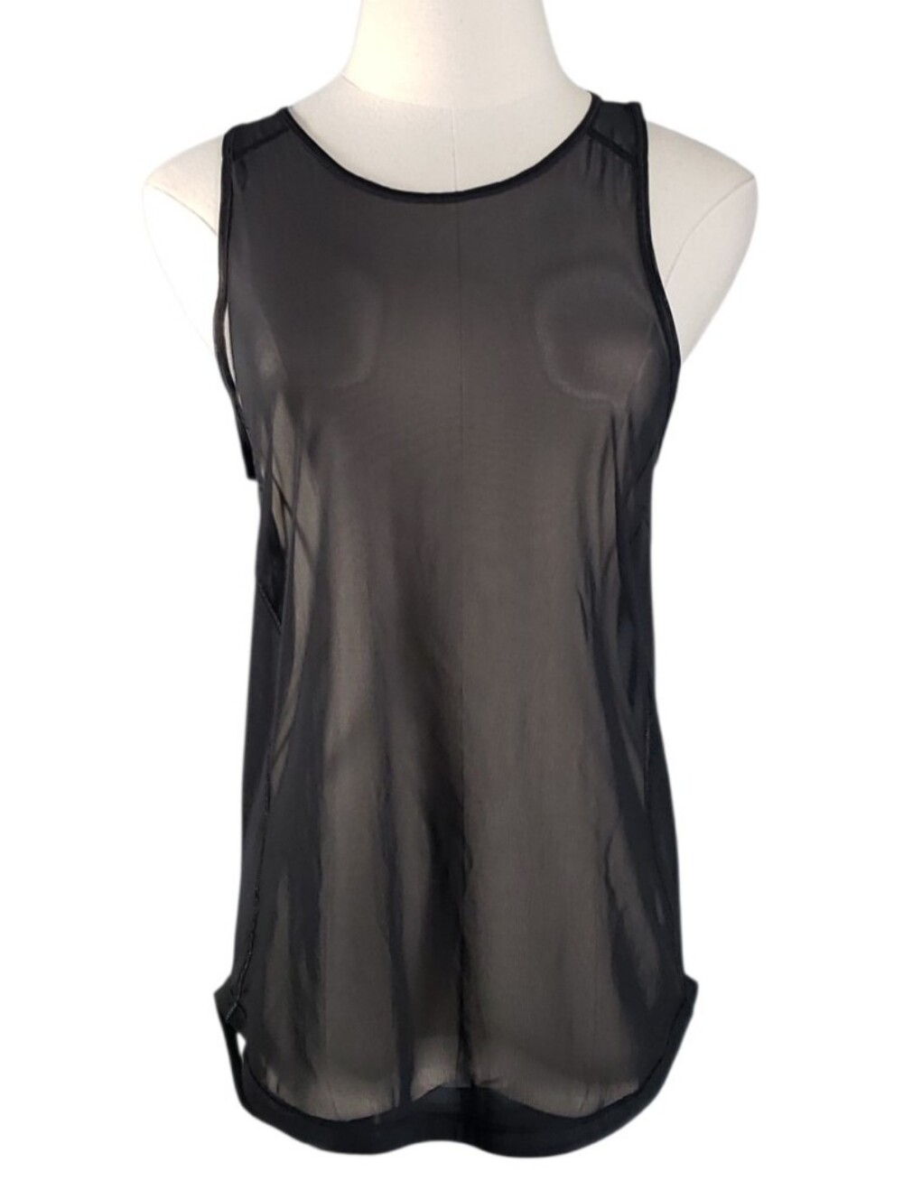 Lululemon Sheer Mesh Tank Top 4/6 Black Outline Stiched On Back EUC Yoga Gym